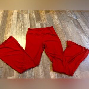 Red Ribbed Flare Pants